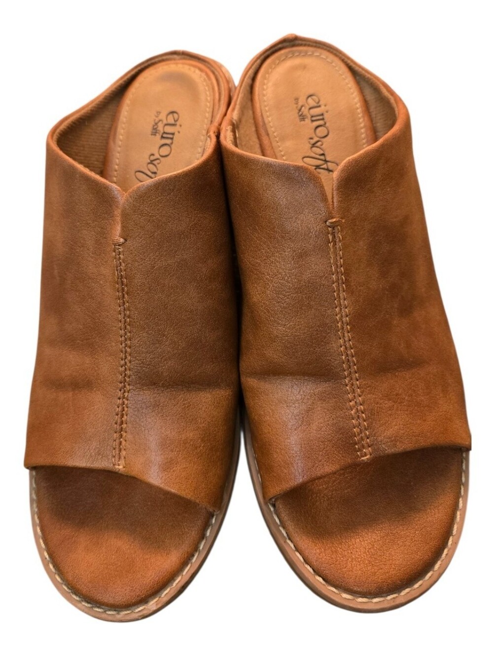 EURO by Sofft a Women's Tan Leather Open-Toe Slide Sandals Comfy Causal Size 6